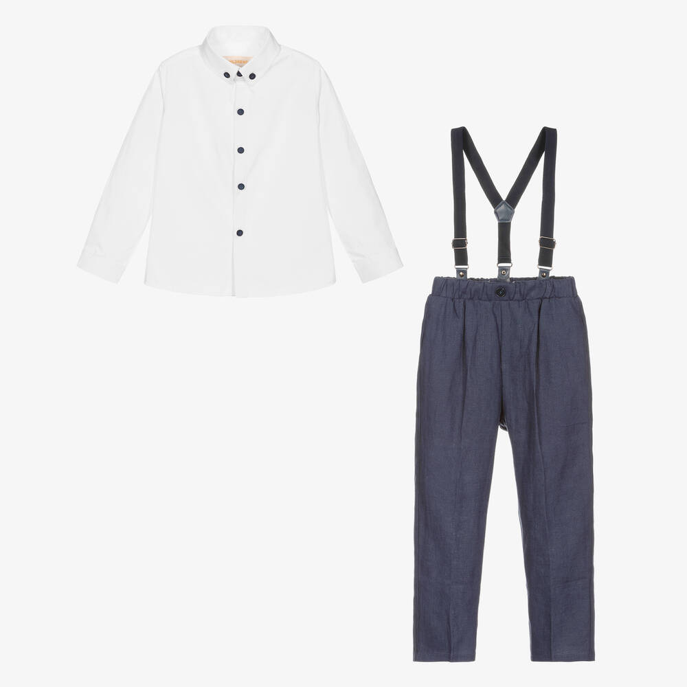 Childrensalon Occasions-Boys Blue Linen Trouser Set | Childrensalon