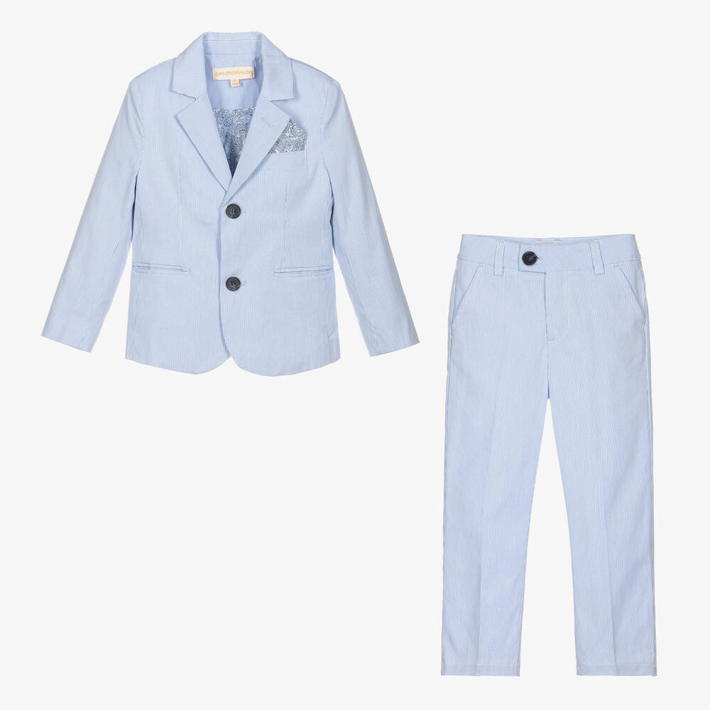 Childrensalon Occasions-Boys Blue Stripe Suit & Bow Tie | Childrensalon