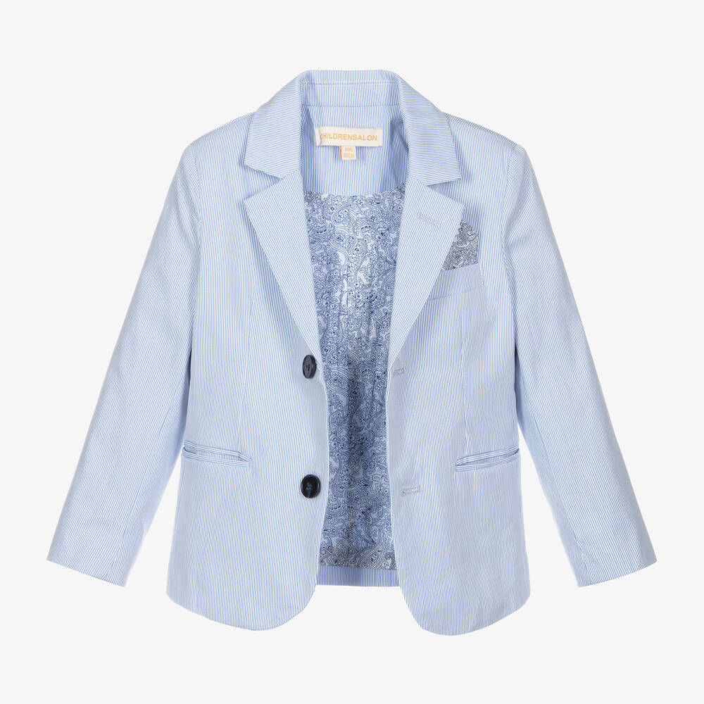 Childrensalon Occasions-Boys Blue Stripe Suit & Bow Tie | Childrensalon