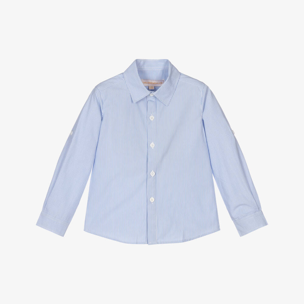 Childrensalon Occasions-Boys Blue Striped Cotton Shirt | Childrensalon