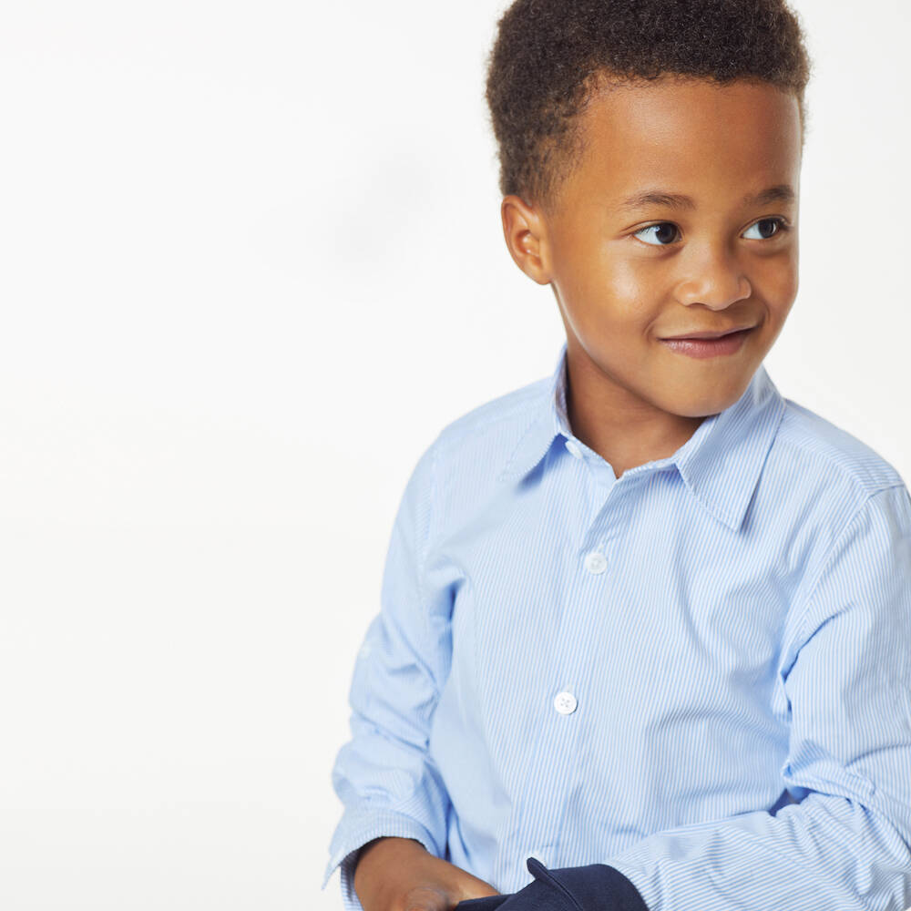 Childrensalon Occasions-Boys Blue Striped Cotton Shirt | Childrensalon