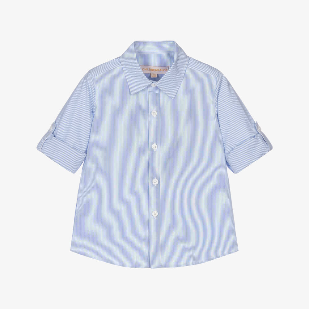 Childrensalon Occasions-Boys Blue Striped Cotton Shirt | Childrensalon