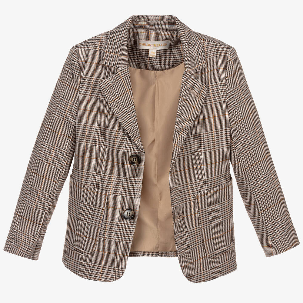 Childrensalon Occasions-Boys Brown Dogstooth Check Jacket | Childrensalon