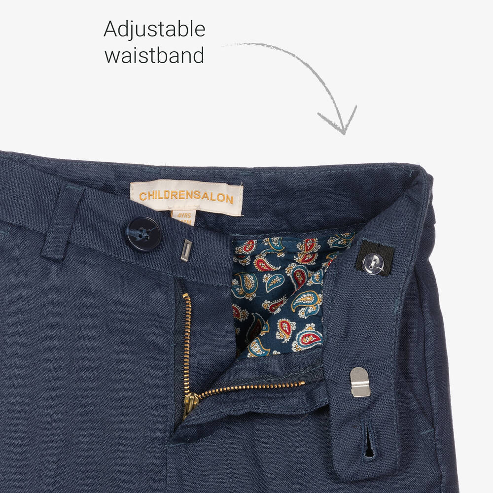 Childrensalon Occasions-Синий льняной костюм с галстуком и бабочкой | Childrensalon