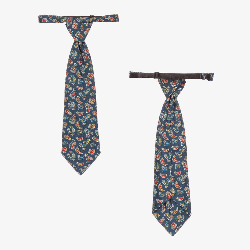 Childrensalon Occasions-Синий льняной костюм с галстуком и бабочкой | Childrensalon