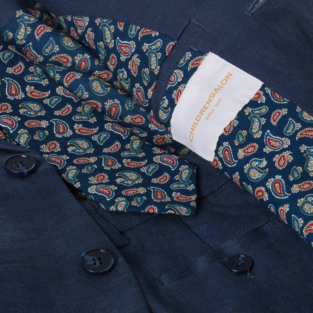 Childrensalon Occasions-Синий льняной костюм с галстуком и бабочкой | Childrensalon