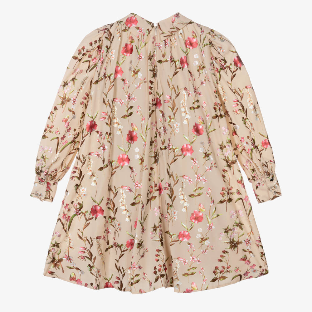 Childrensalon Occasions-Girls Beige Floral Crêpe Bow Dress | Childrensalon