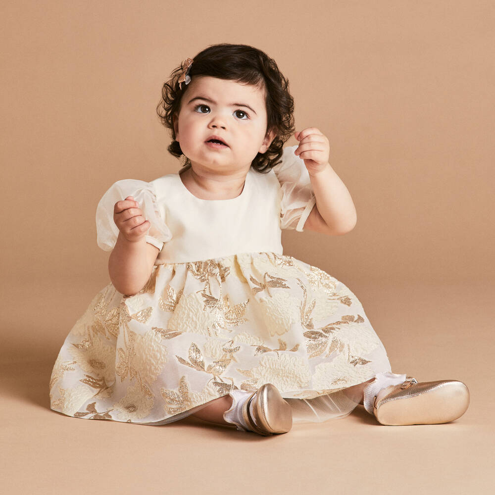 Childrensalon Occasions-Girls Ivory Organza Jacquard Dress | Childrensalon