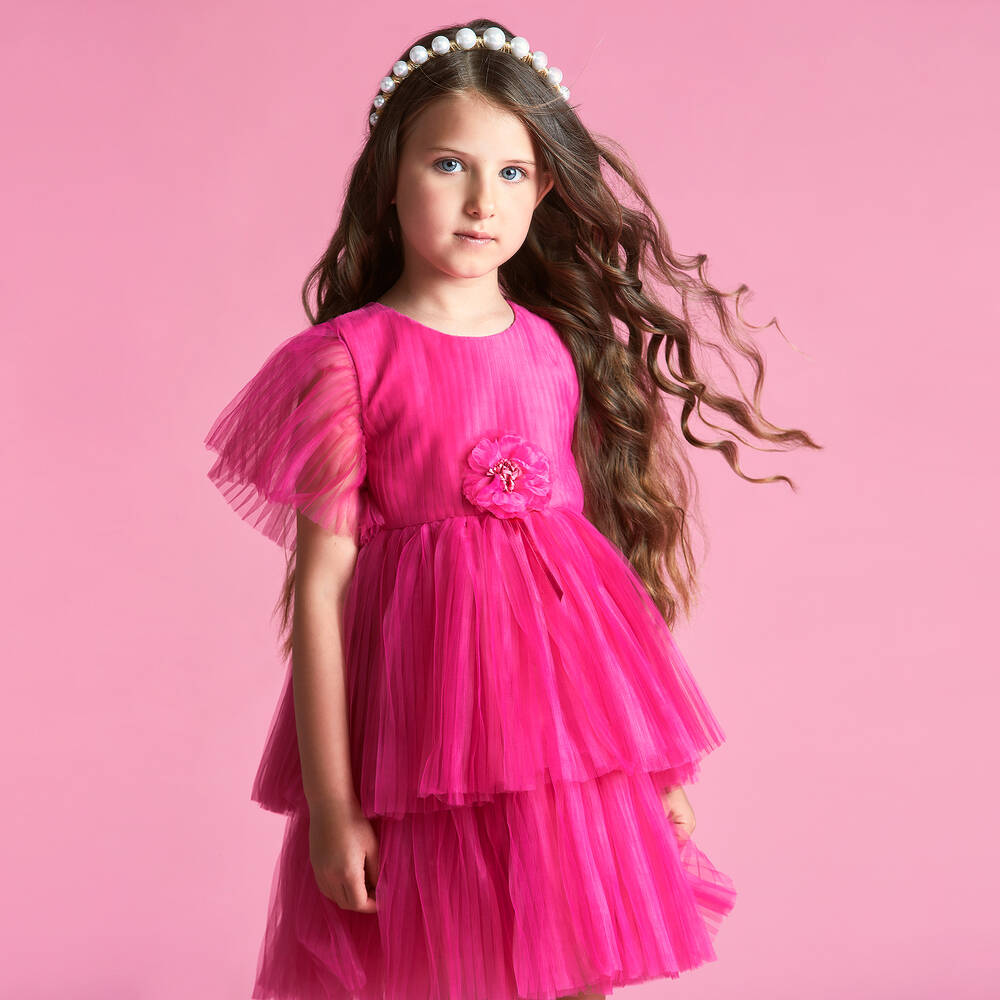 Childrensalon Occasions-Girls Pink Pleated Tulle Dress | Childrensalon