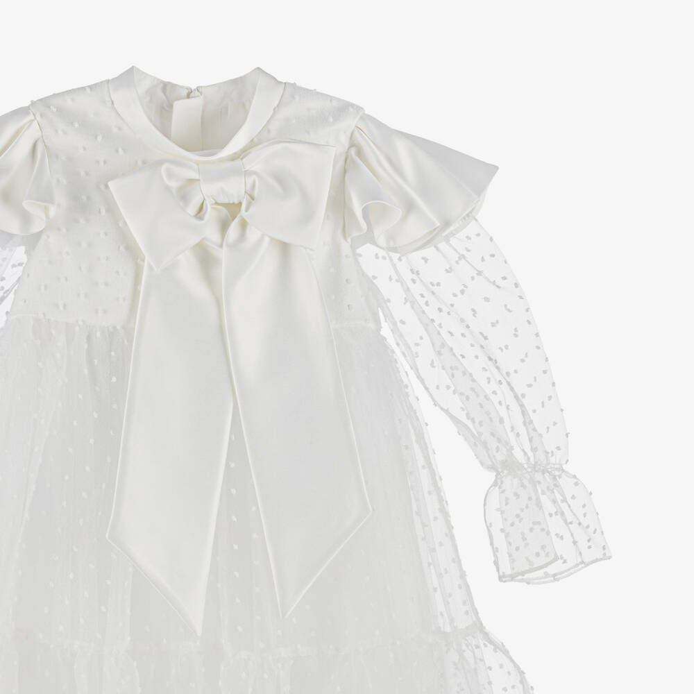 Childrensalon Occasions-Girls White Organza Bow Dress | Childrensalon