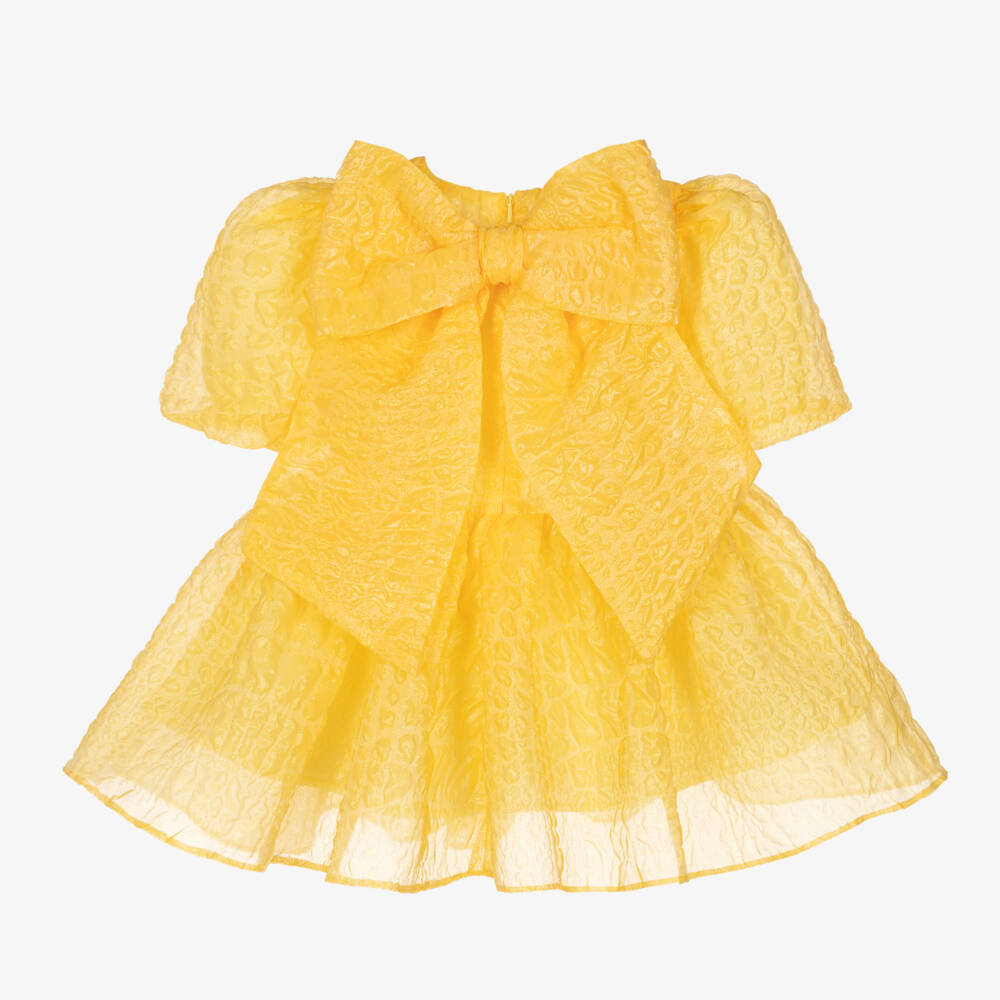 Childrensalon Occasions-Girls Yellow Jacquard Bow Dress | Childrensalon