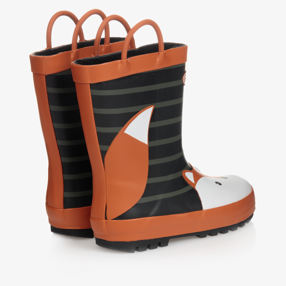 Chipmunks-Black & Orange Fox Rain Boots | Childrensalon