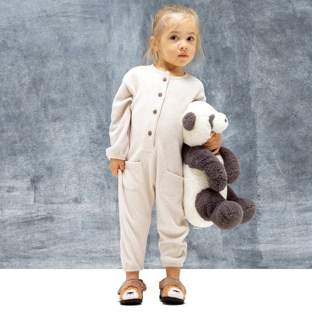 Chipmunks-Бежевые тапочки на липучке со львами | Childrensalon