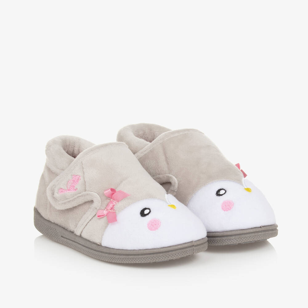 Chipmunks-Girls Grey Fleece Penguin Slippers | Childrensalon