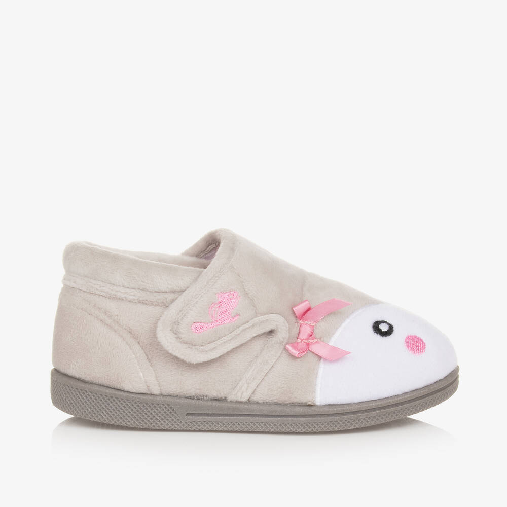 Chipmunks-Girls Grey Fleece Penguin Slippers | Childrensalon