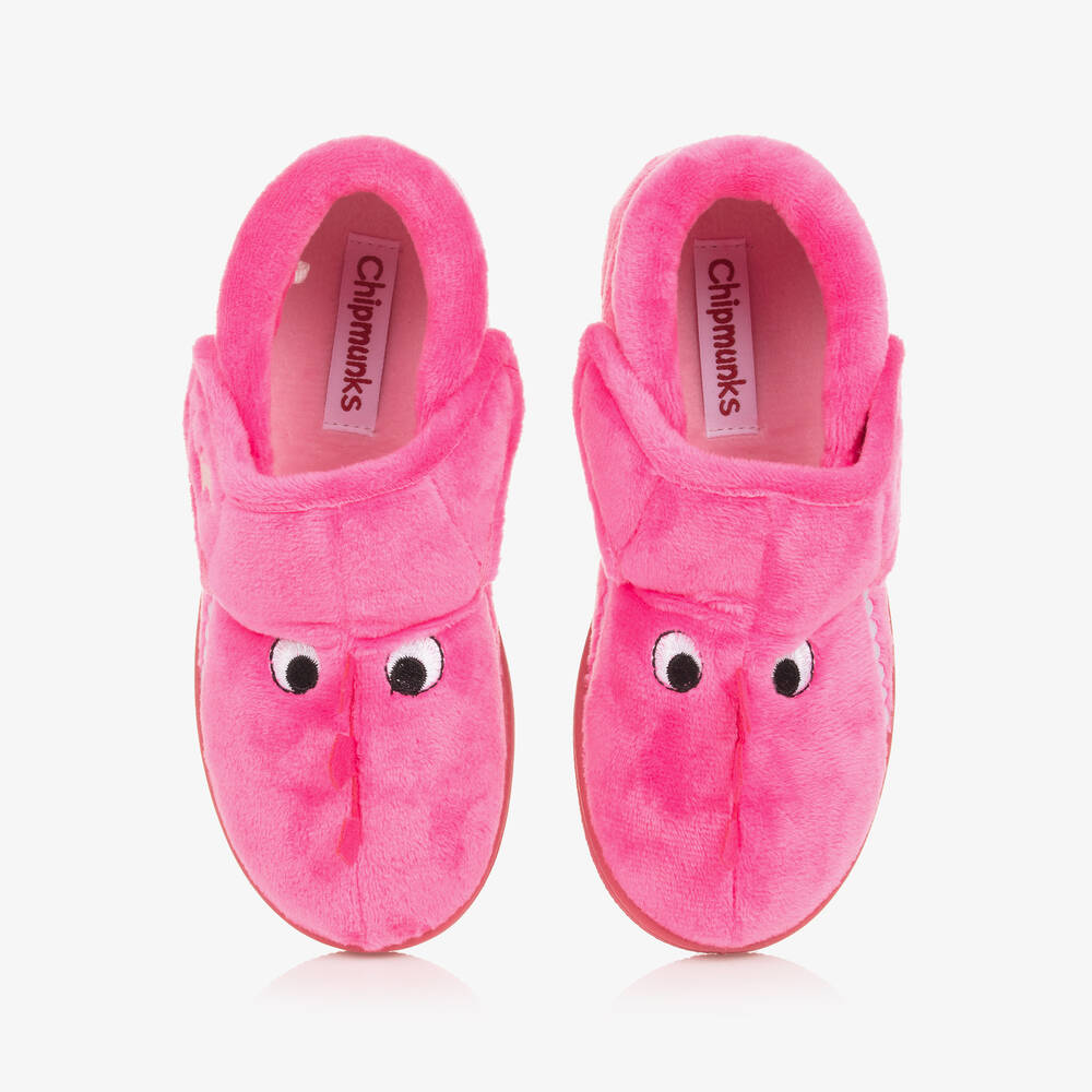 Chipmunks-Girls Pink Fleece Dinosaur Slippers | Childrensalon