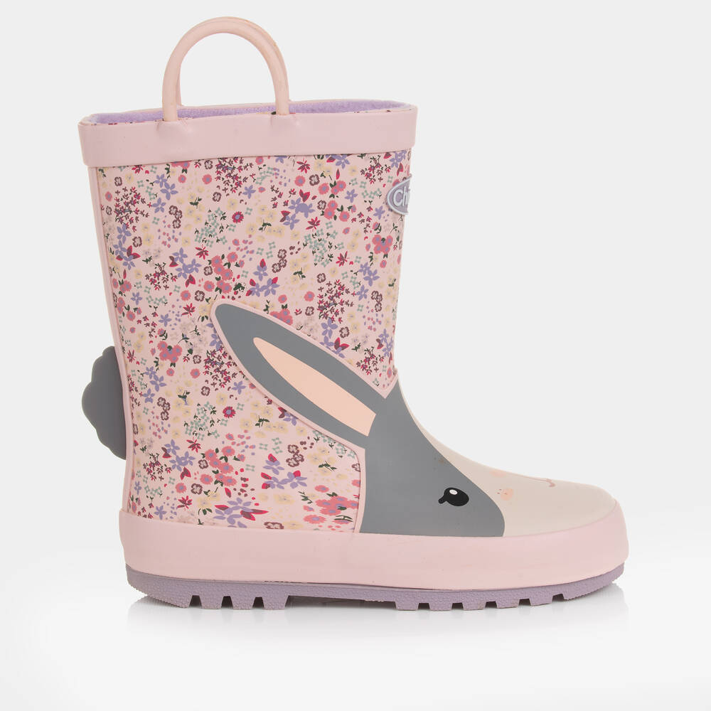Chipmunks-Girls Pink Floral Bunny Rain Boots | Childrensalon