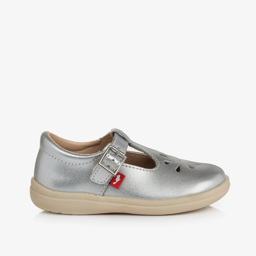 Chipmunks-Girls Silver Leather T-Bar Shoes | Childrensalon