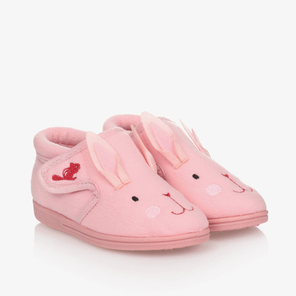 Chipmunks-Pink Bunny Velcro Slippers | Childrensalon