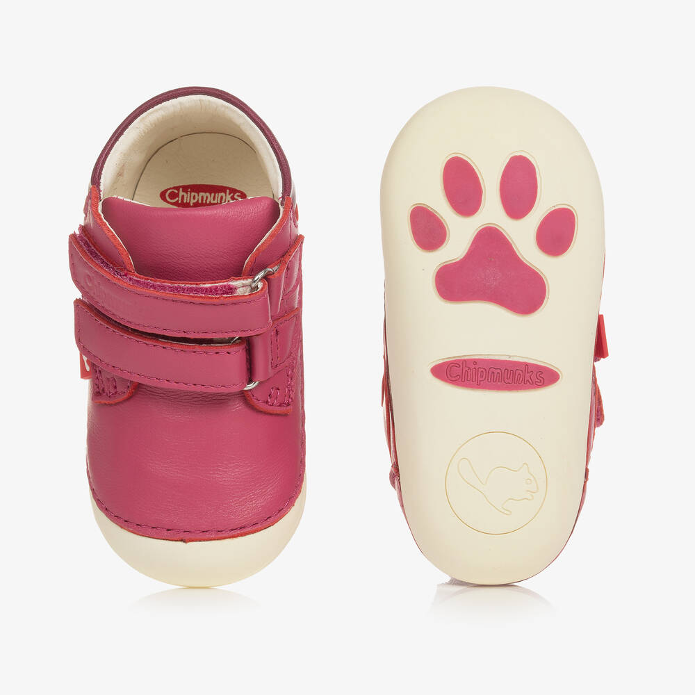Chipmunks-Pink Leather First-Walker Boots | Childrensalon