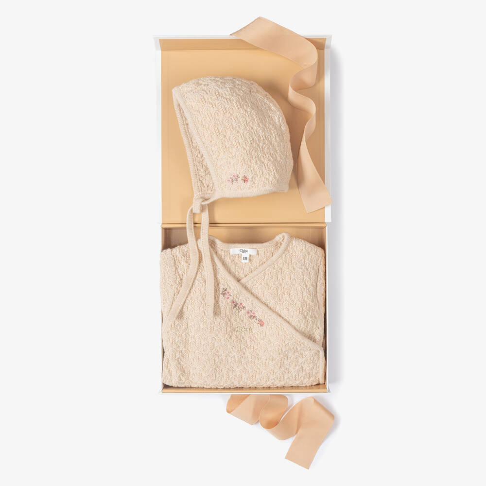 Chloé-Baby Girls Beige Babysuit Gift Set in Cotton & Cashmere | Childrensalon
