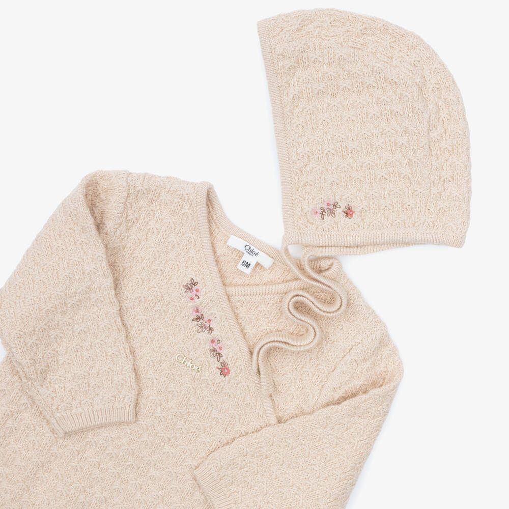 Chloé-Baby Girls Beige Babysuit Gift Set in Cotton & Cashmere | Childrensalon