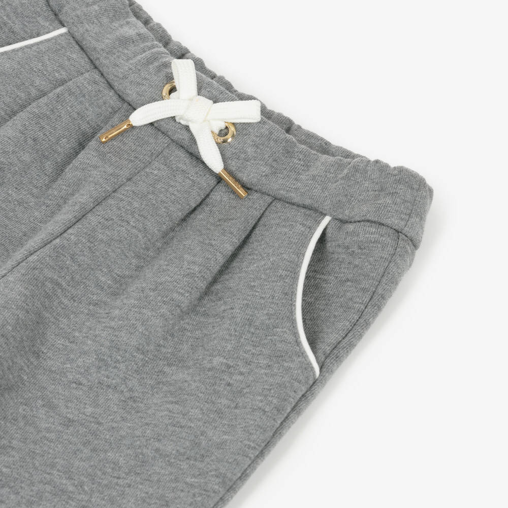 Chloé-Baby Girls Grey Cotton Embroidered Logo Joggers | Childrensalon