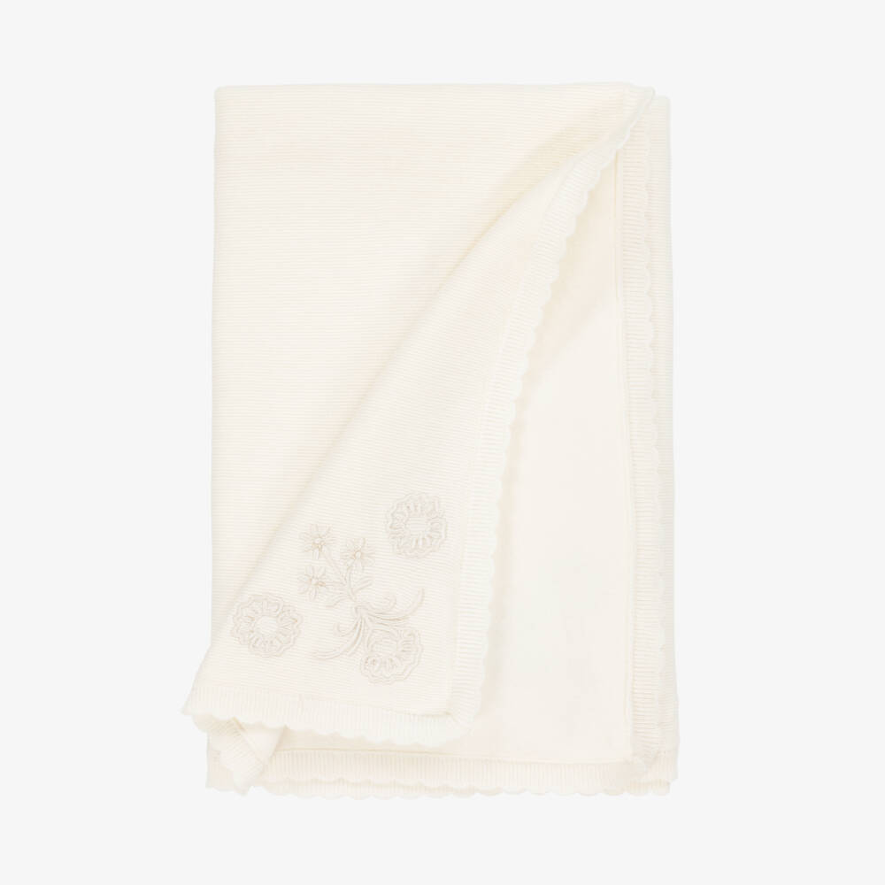 Chloé-Baby Girls Ivory Cotton Knit Blanket (79cm) | Childrensalon