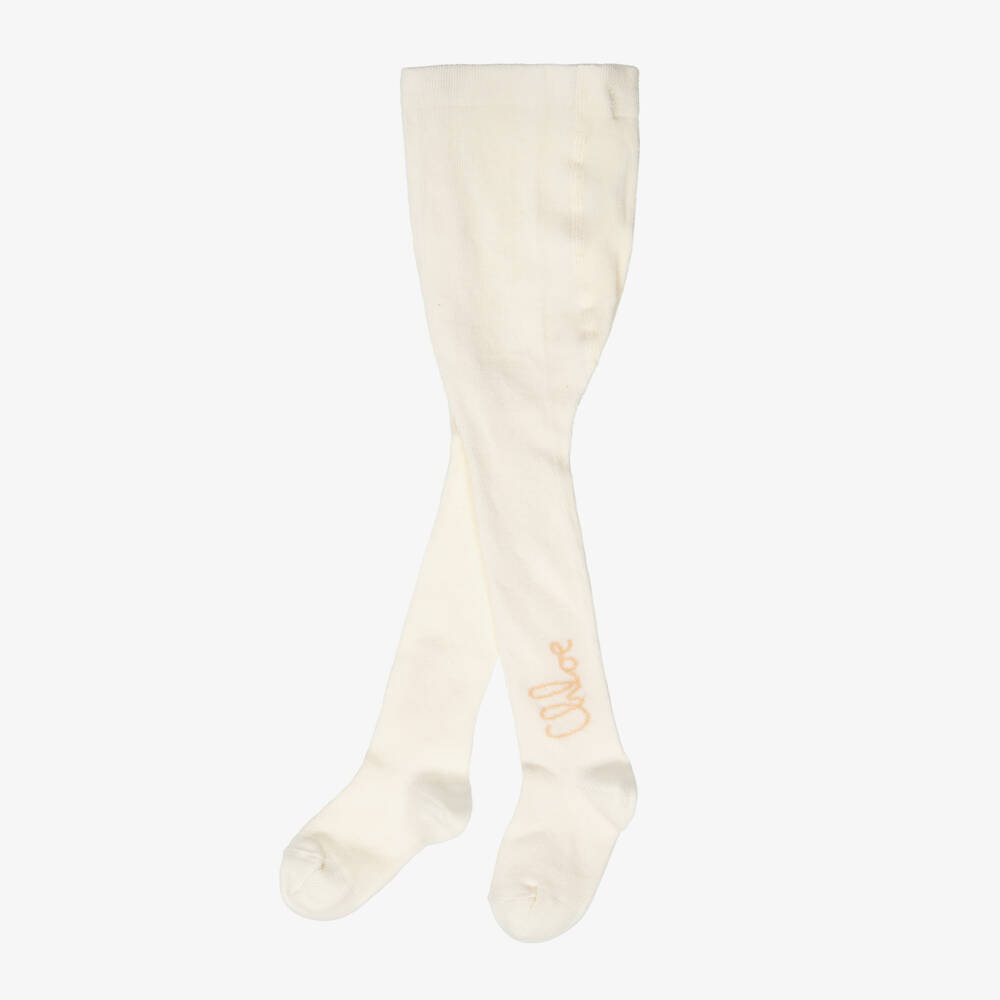 Chloé-Baby Girls Ivory Cotton Tights | Childrensalon