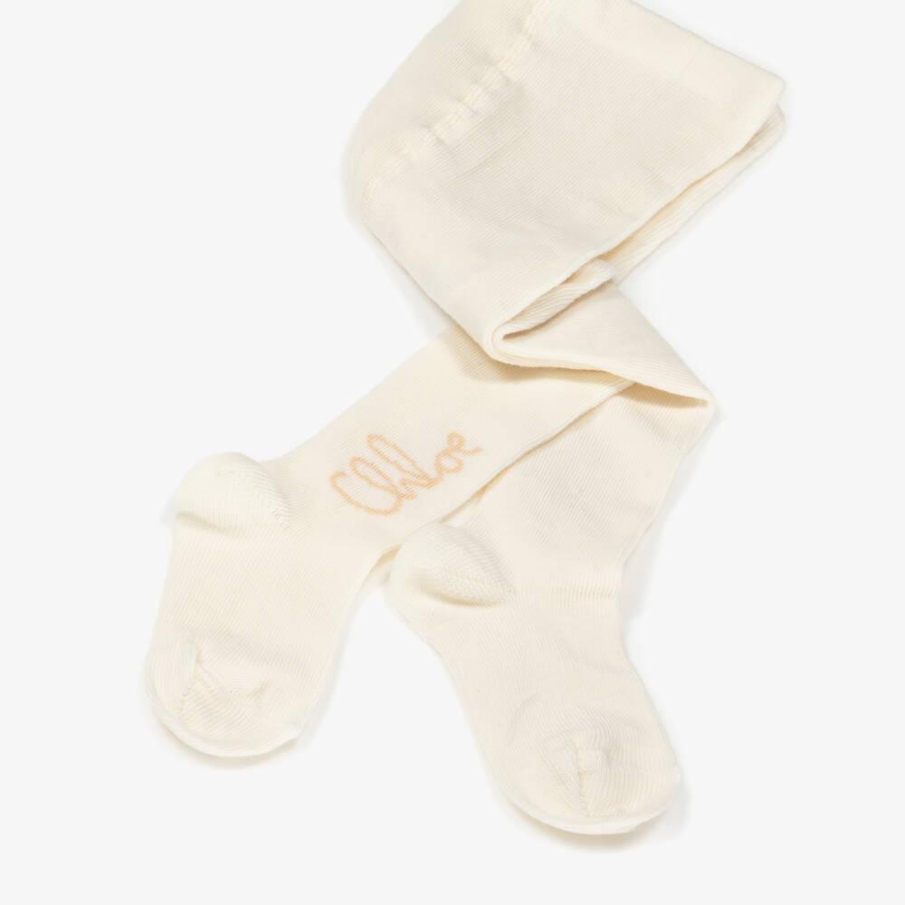 Chloé-Baby Girls Ivory Cotton Tights | Childrensalon