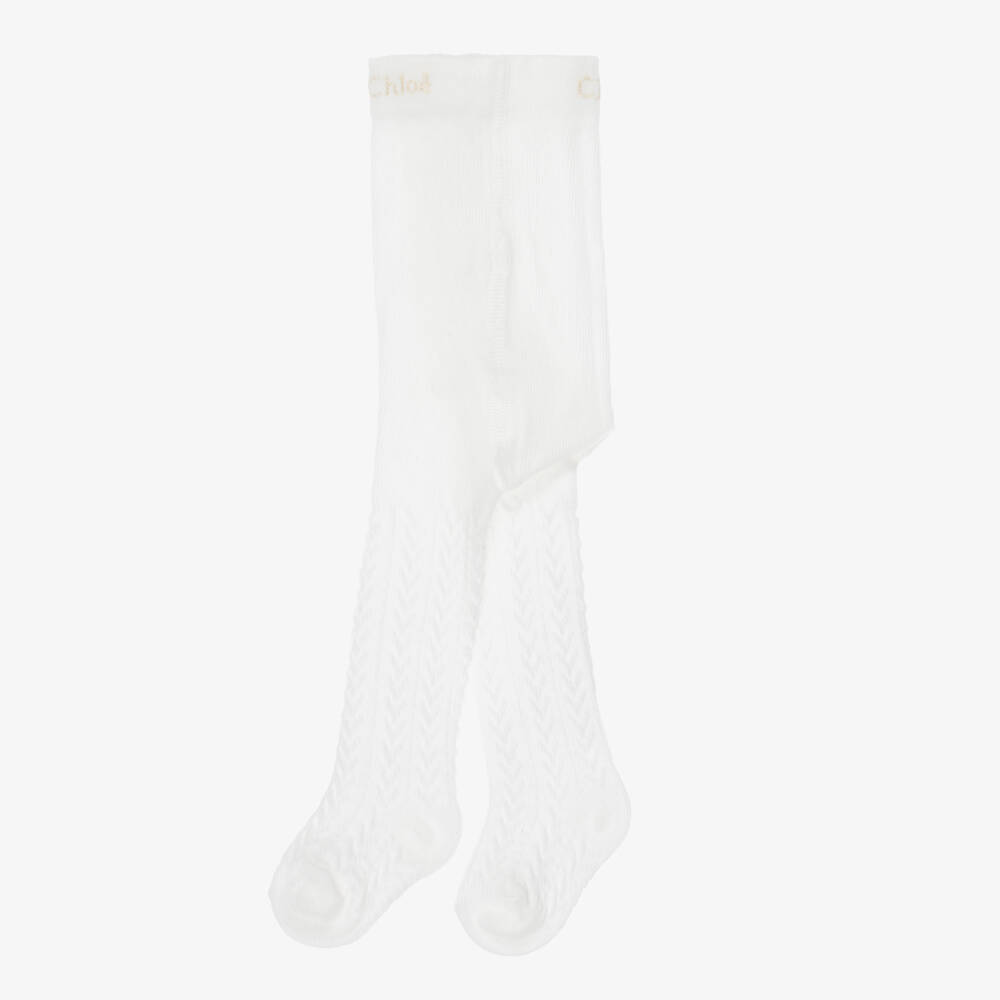 Chloé-Baby Girls Ivory Finely Knitted Tights | Childrensalon