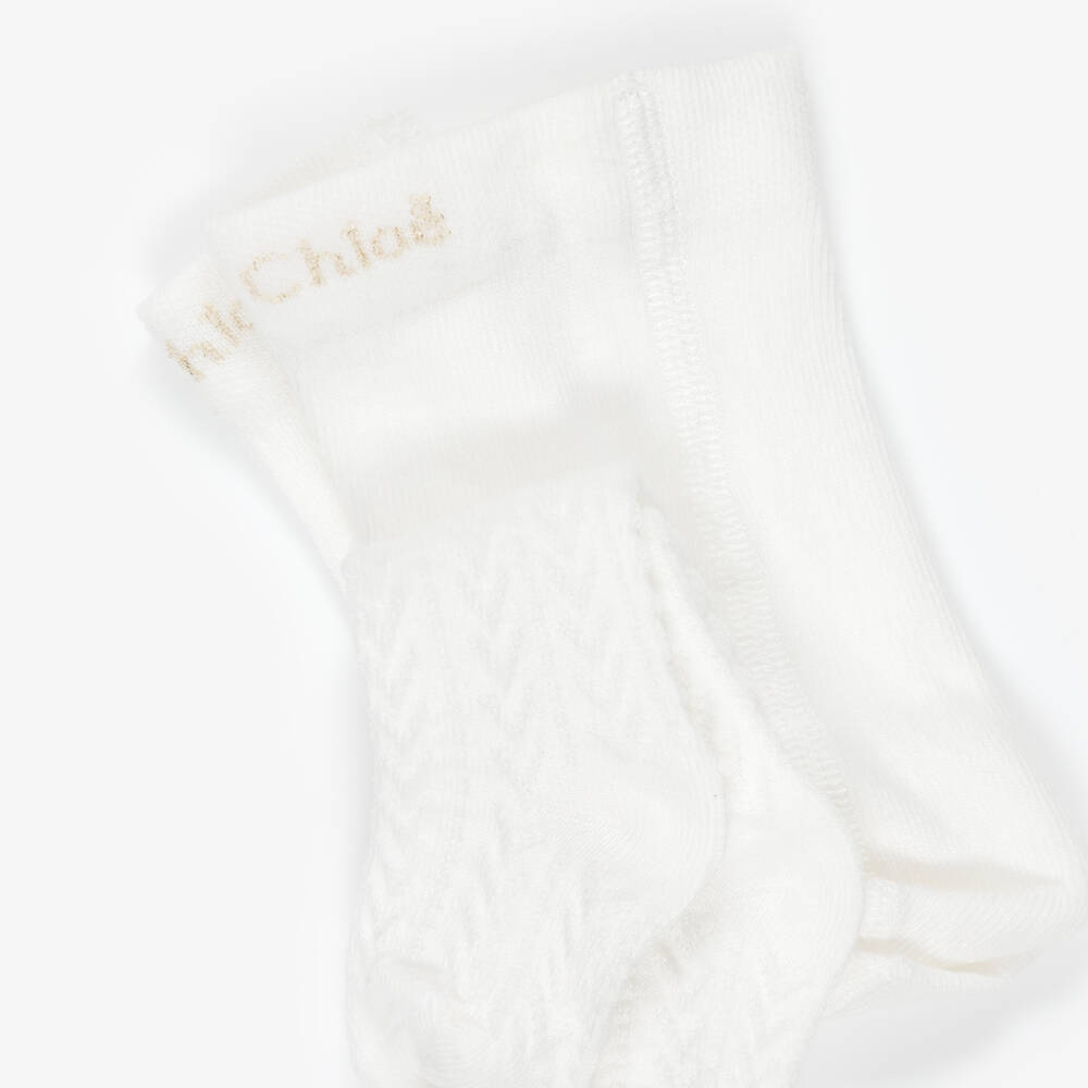 Chloé-Baby Girls Ivory Finely Knitted Tights | Childrensalon