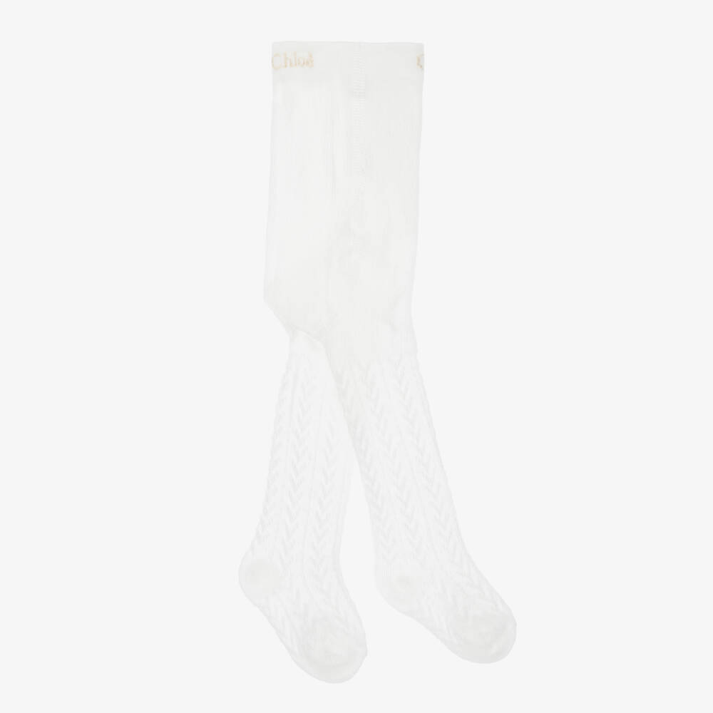 Chloé-Baby Girls Ivory Finely Knitted Tights | Childrensalon