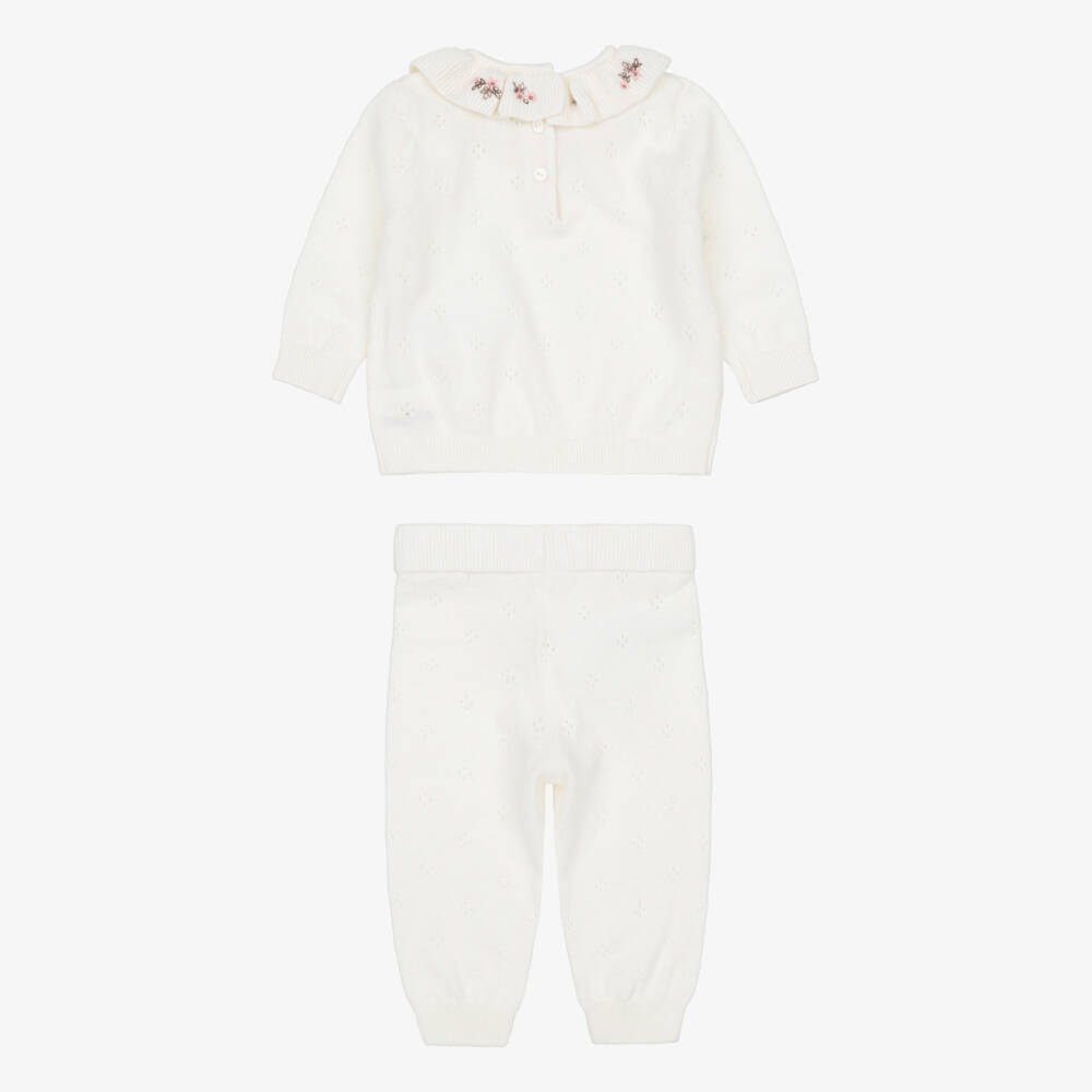 Chloé-Baby Girls Ivory Pointelle Knit Trouser Set | Childrensalon