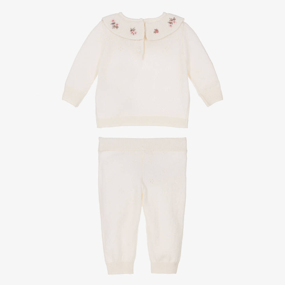 Chloé-Baby Girls Ivory Pointelle Knit Trouser Set | Childrensalon