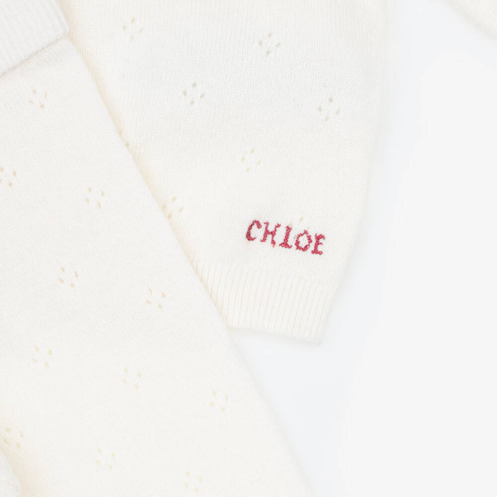 Chloé-Baby Girls Ivory Pointelle Knit Trouser Set | Childrensalon