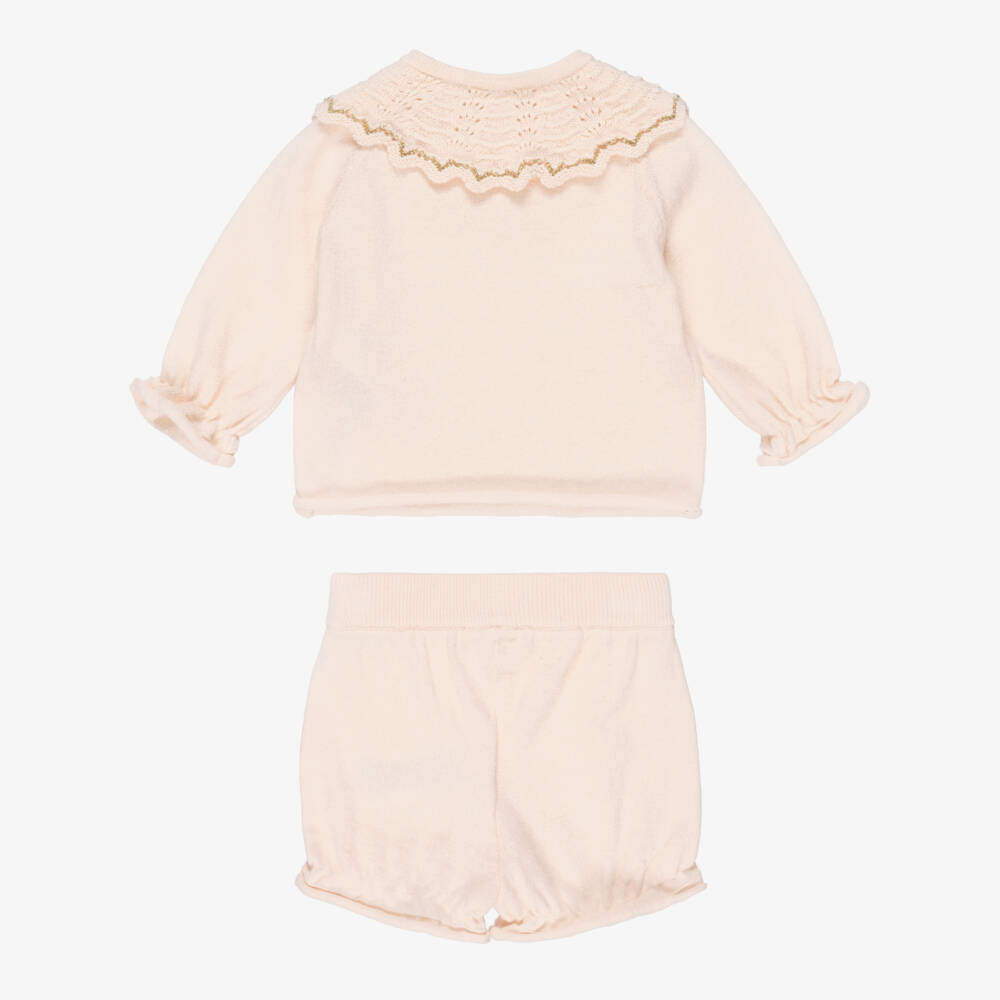Chloé-Baby Girls Pale Pink Cotton & Cashmere Shorts Set | Childrensalon