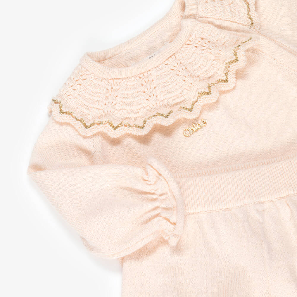 Chloé-Baby Girls Pale Pink Cotton & Cashmere Shorts Set | Childrensalon