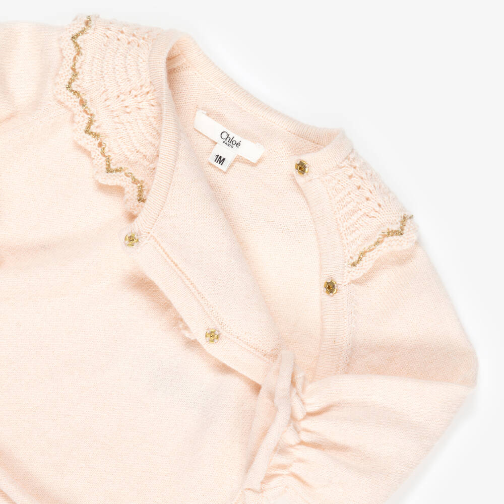 Chloé-Baby Girls Pale Pink Cotton & Cashmere Shorts Set | Childrensalon
