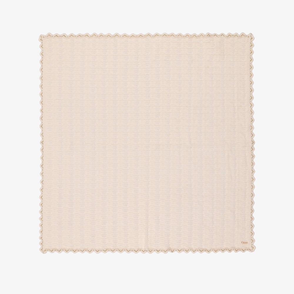 Chloé-Baby Girls Pale Pink Knitted Blanket with Gold Trim (80cm) | Childrensalon