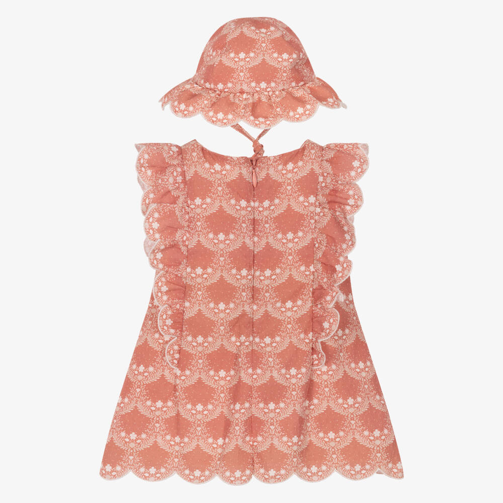 Chloé-Платье розовое с цветочным принтом из хлопка для малышек | Childrensalon