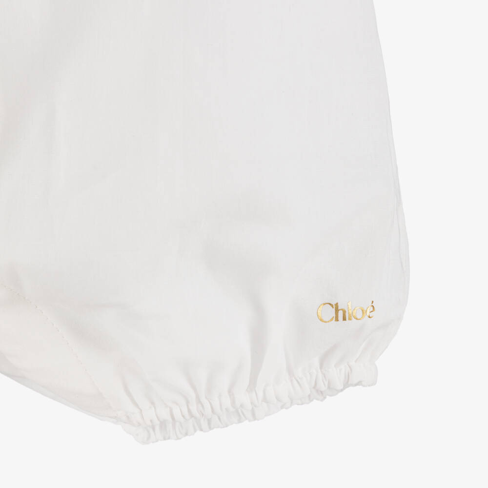 Chloé-Baby Girls White Cotton Lace Sleeve Shortie Set | Childrensalon