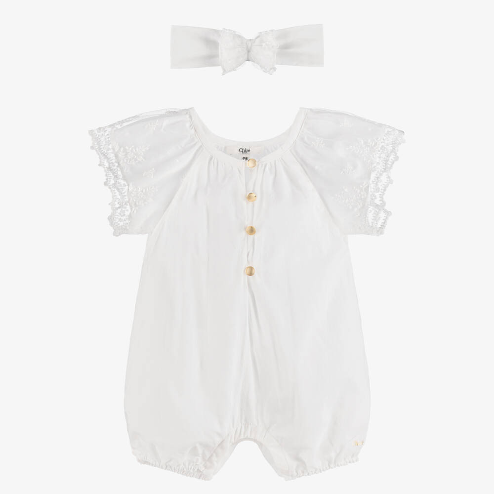 Chloé-طقم بودي سوت قطن لون أبيض للبنات الرضع | Childrensalon