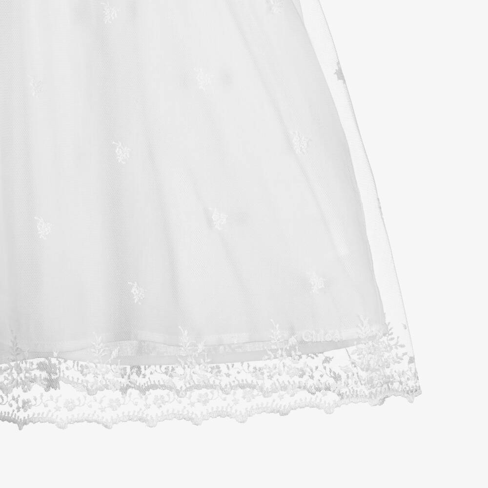 Chloé-Baby Girls White Floral Embroidered Tulle Dress Set | Childrensalon