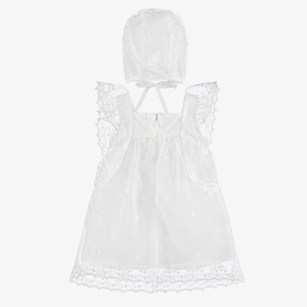 Chloé-Baby Girls White Floral Embroidered Tulle Dress Set | Childrensalon