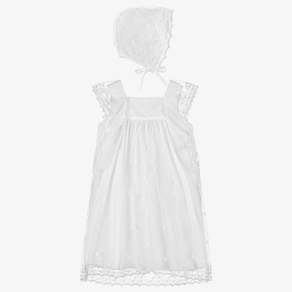 Chloé-Baby Girls White Floral Embroidered Tulle Dress Set | Childrensalon