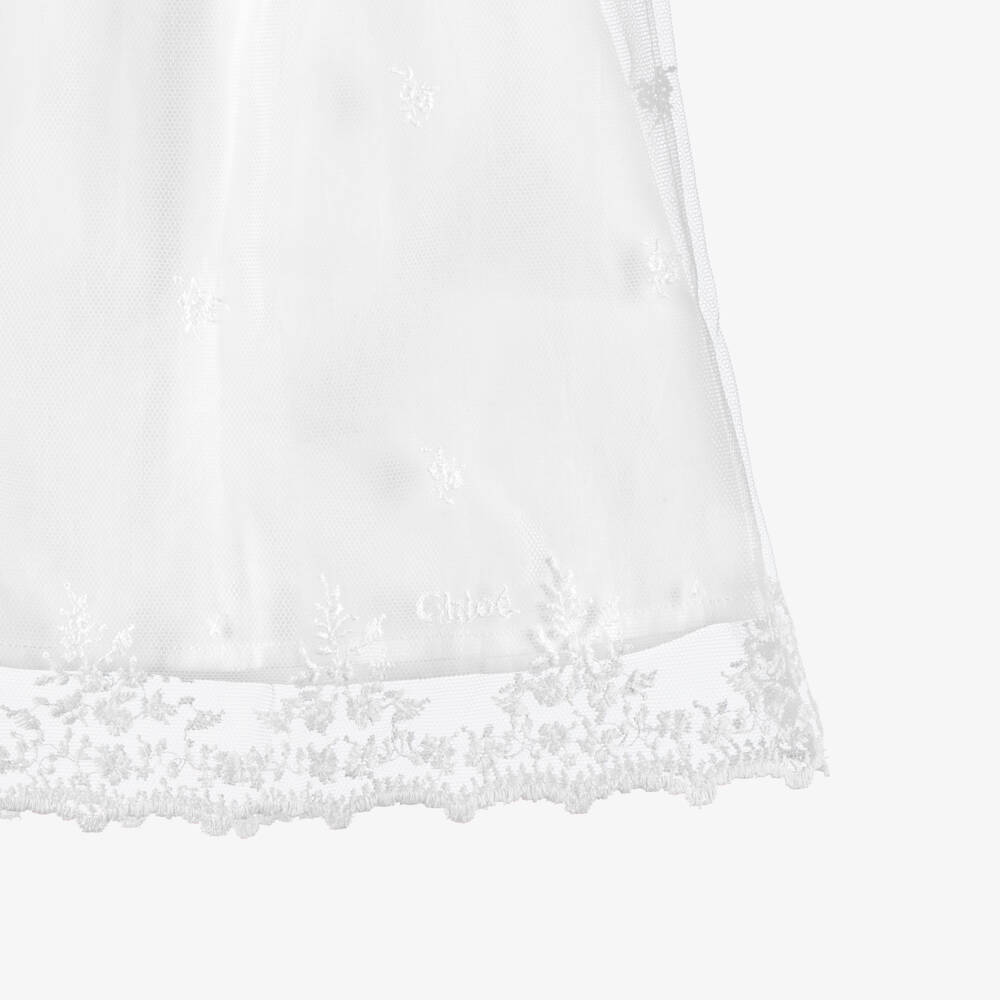 Chloé-Baby Girls White Floral Embroidered Tulle Dress Set | Childrensalon
