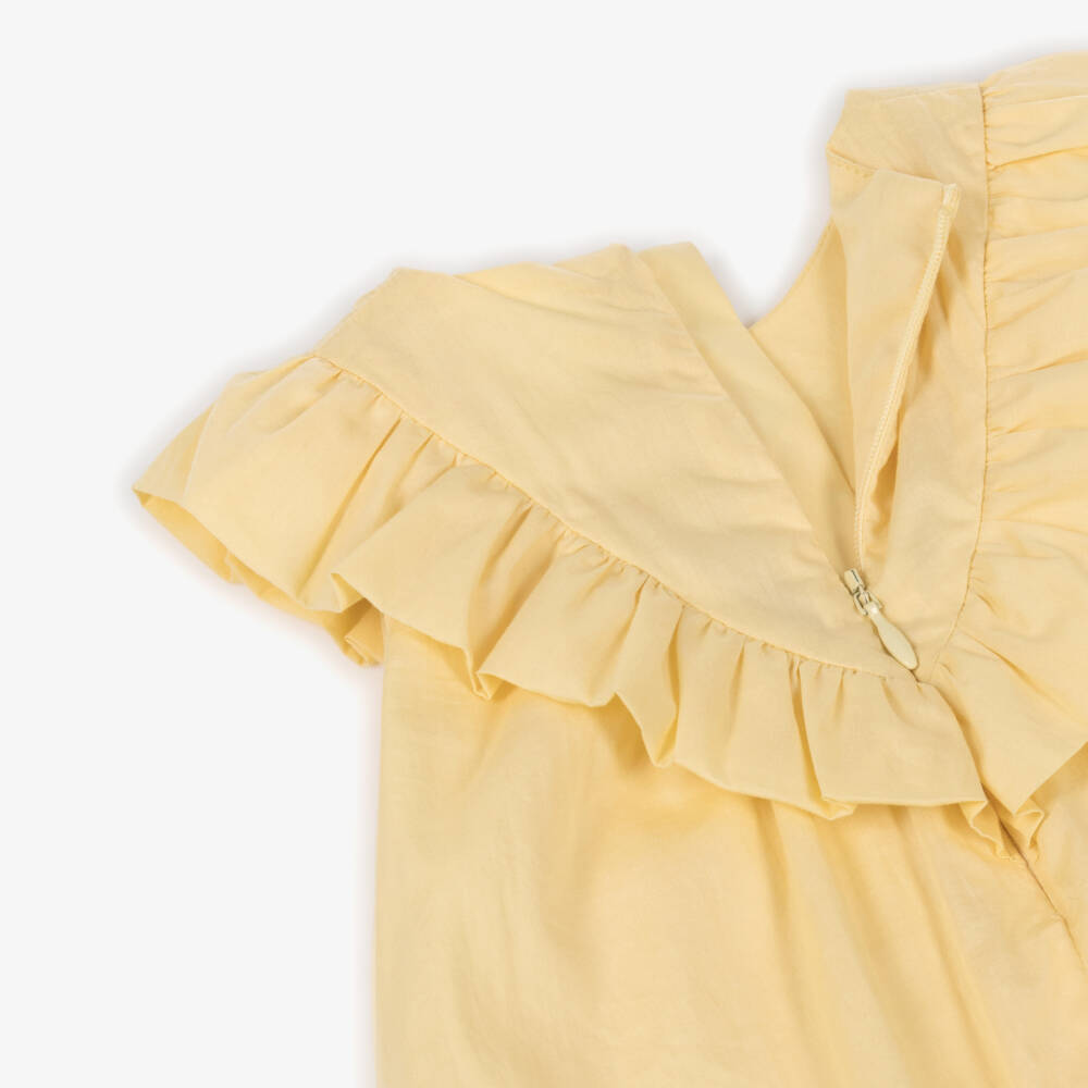 Chloé-Baby Girls Yellow Cotton Dress with Embroidered Ruffle | Childrensalon