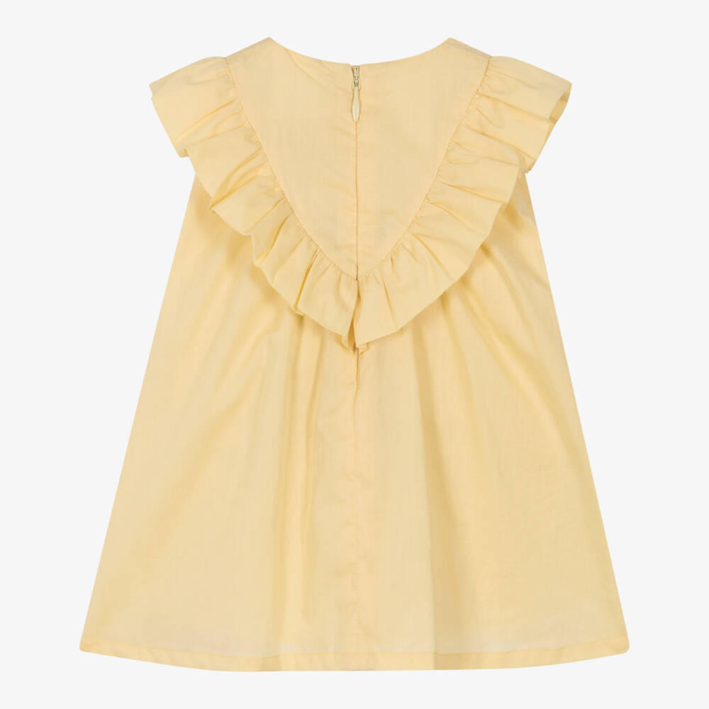 Chloé-Baby Girls Yellow Cotton Embroidered Dress | Childrensalon