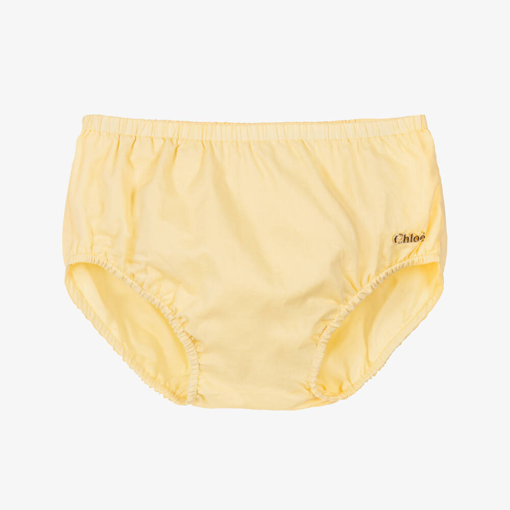 Chloé-Baby Girls Yellow Cotton Embroidered Dress | Childrensalon